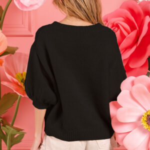 Maxct &BiBi Metallic Letter Puff Sleeve Hairy Sweater