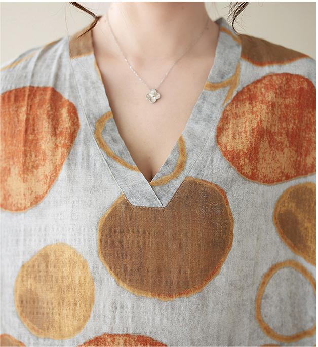 Women Summer V-Neck Cotton Linen Loose Dress