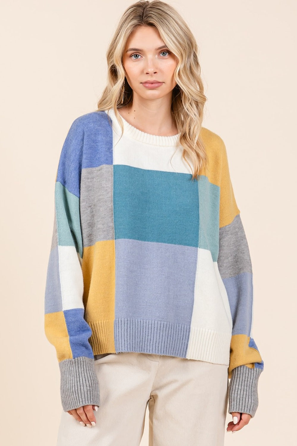 Maxct &Mittoshop Color Block Round Neck Sweater