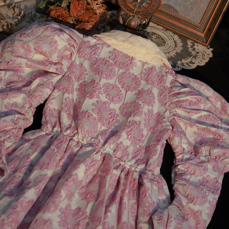 Puff Sleeve Daisy Jacquard Dress Maxct