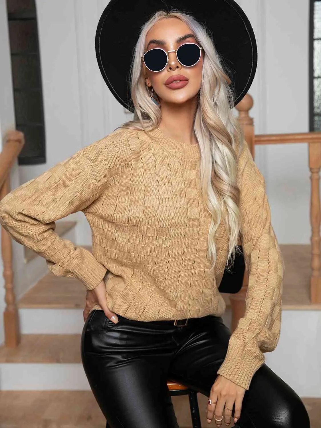 Maxct &Round Neck Drop Shoulder Sweater