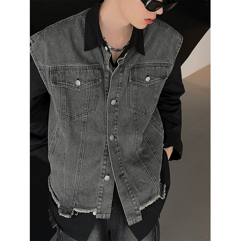 JM Fake Two-piece Spliced Shirt Denim Jacket Maxct