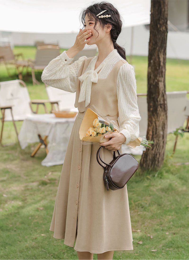 Scallop Button Up Twofer Dress Maxct