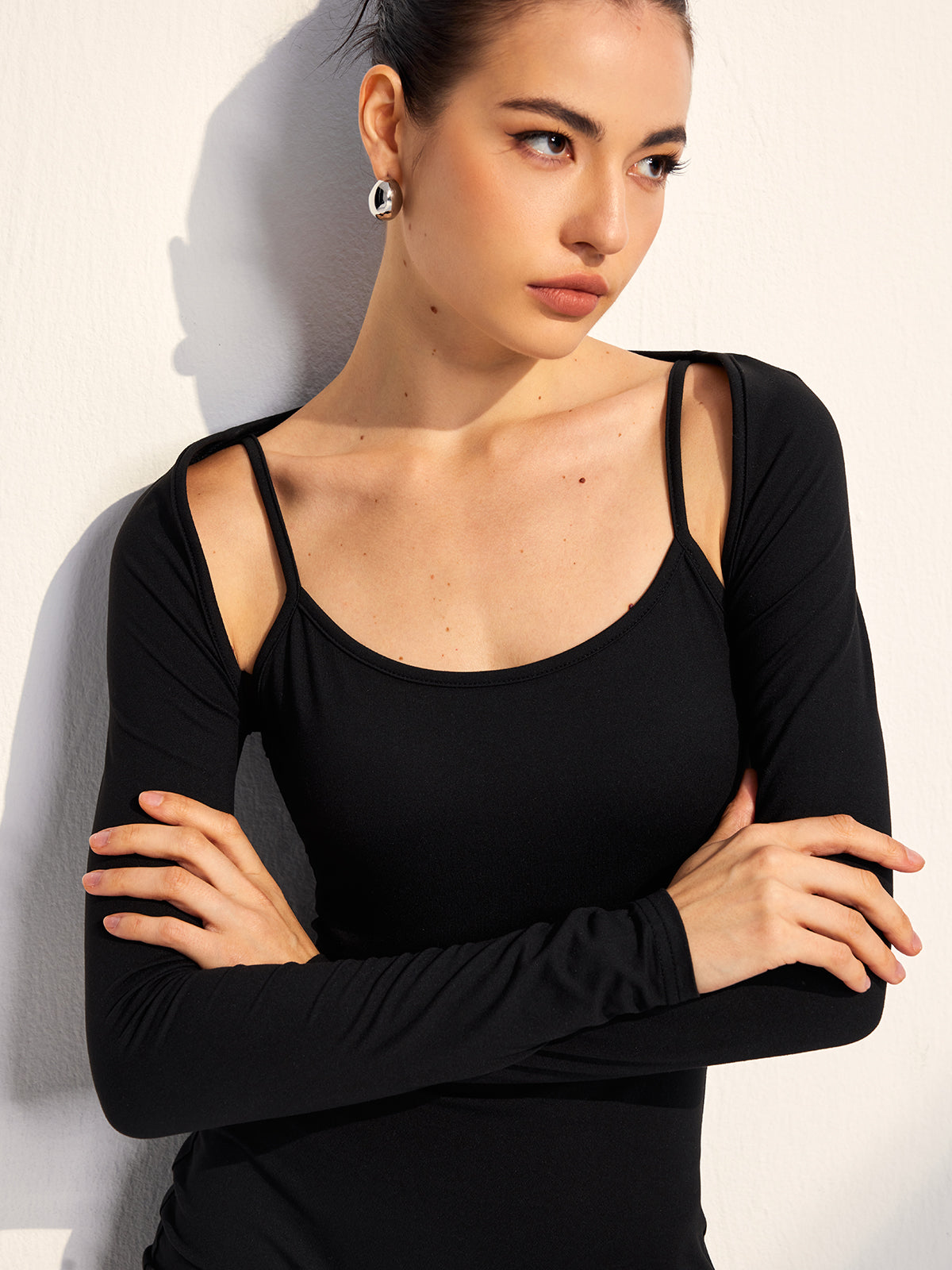 Maxct-Fall Casual Outfits Suspender Jumpsuit With Long Sleeve Cardigan