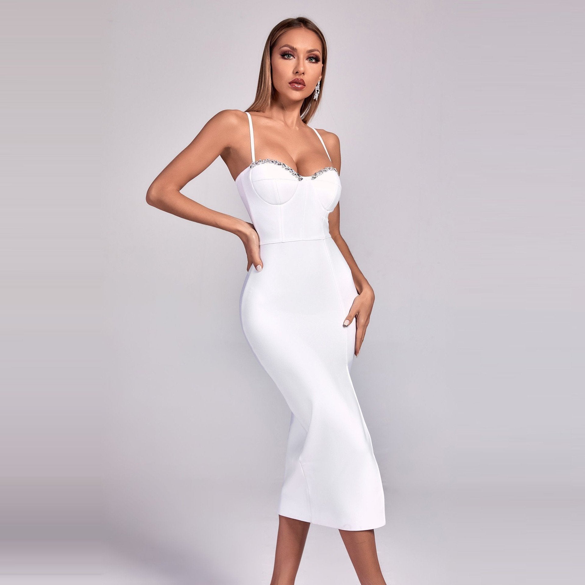 Maxct Women's Bandage Thai Strap Rhinestone Split Bandage Dress Sexy Banquet Dress - Image 6