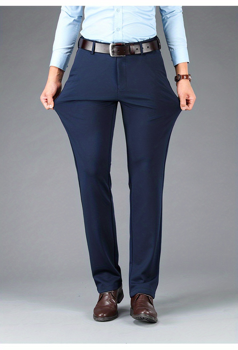 Warm Fleece Dress Pants, Men's Formal Stretch Dress Pants For Fall Winter Business