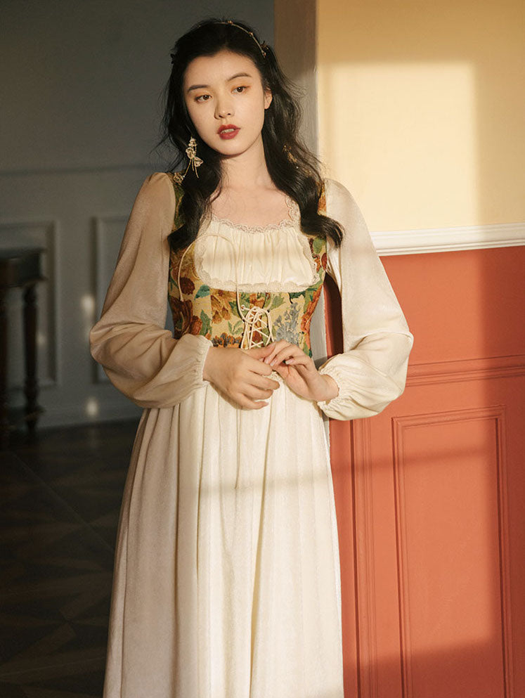 Floral Tapestry Jacquard Corset Dress Maxct