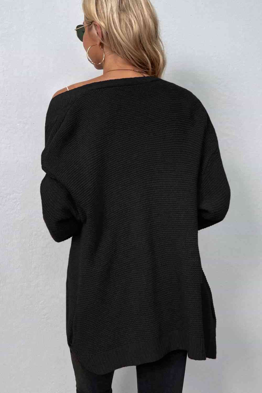 Maxct &Cable-Knit Open Front Cardigan with Pockets