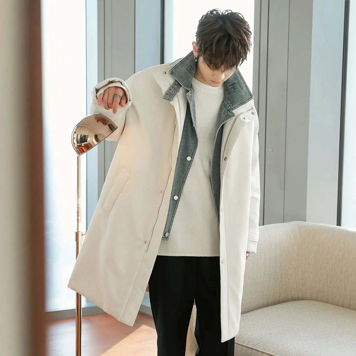 Maxct Mid-length Two-piece Denim Patchwork Coat