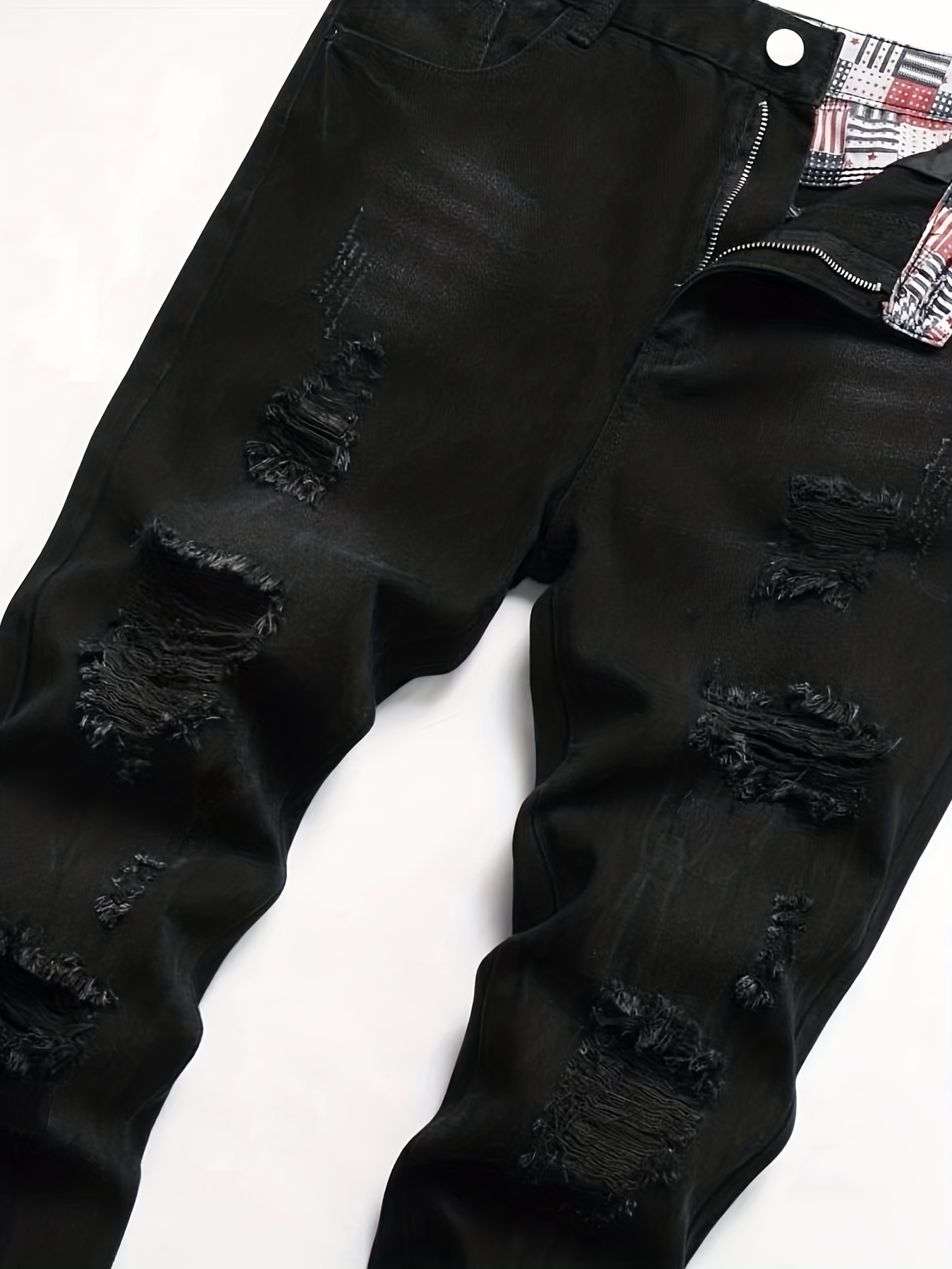 Regular Fit Ripped Jeans, Men's Casual Street Style Distressed Denim Pants For All Seasons