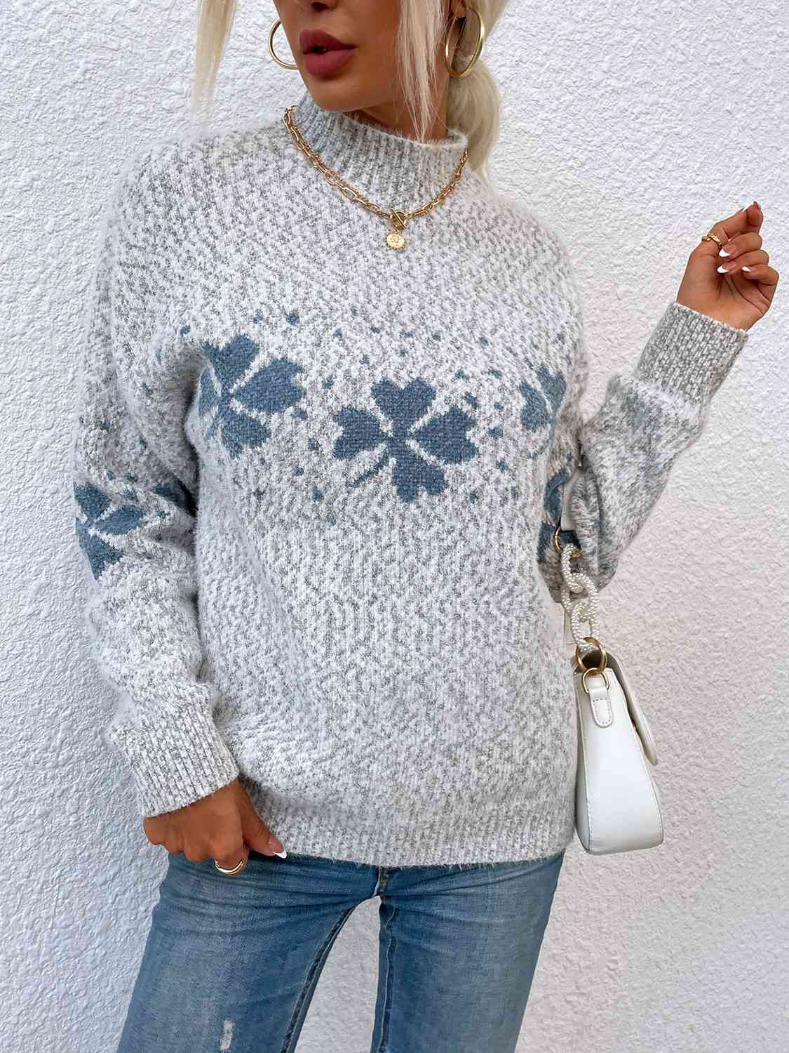 Maxct &Four Leaf Clover Mock Neck Sweater