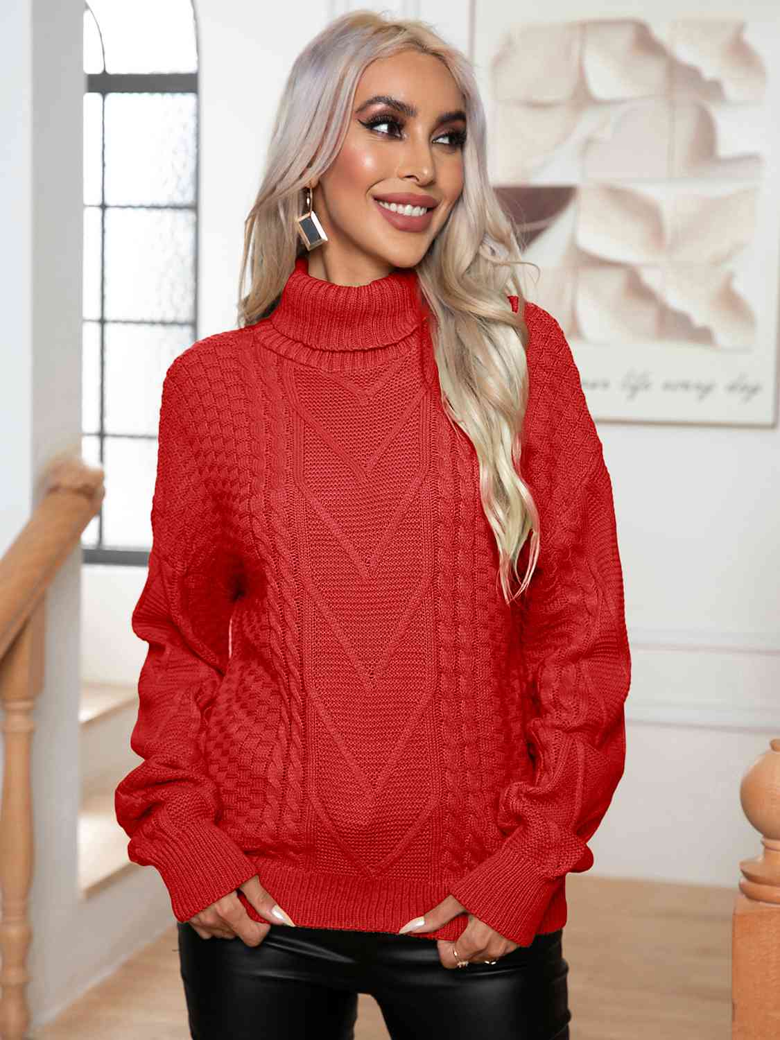 Maxct &Turtleneck Cable-Knit Long Sleeve Sweater