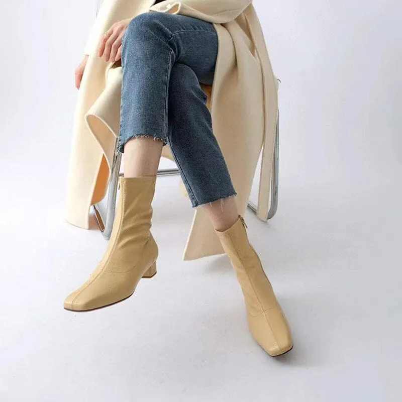Squared Toe Sock Boots Yellow/Beige/Black/Coffee Maxct