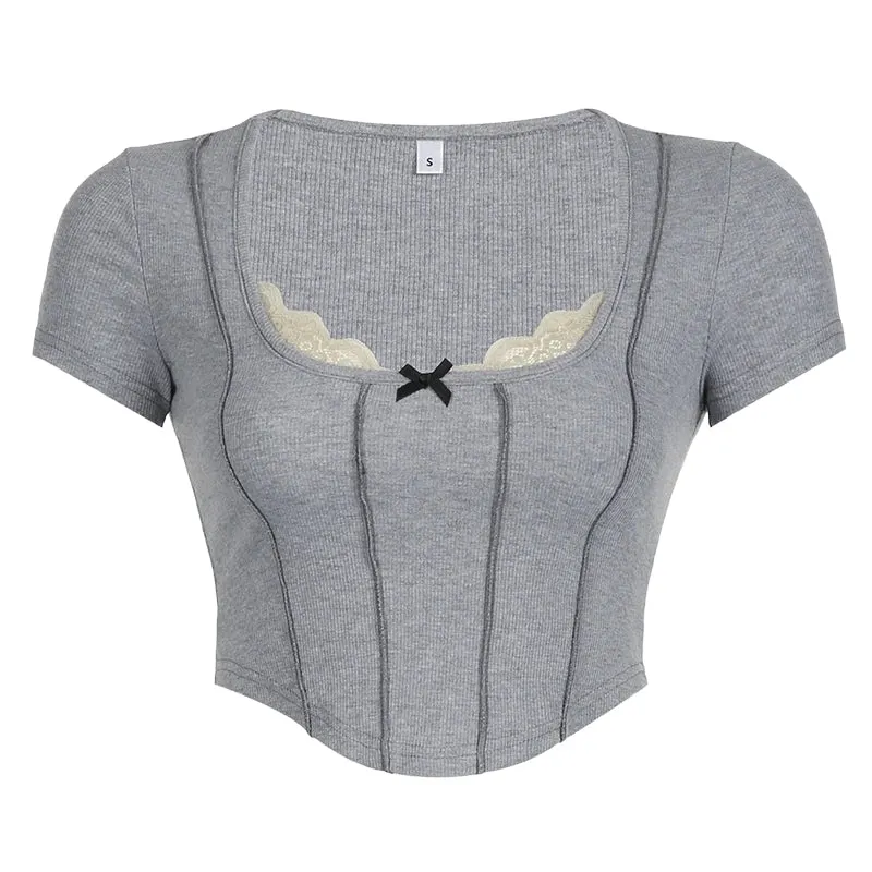 Maxct &Lace Trim Ribbed Crop Top