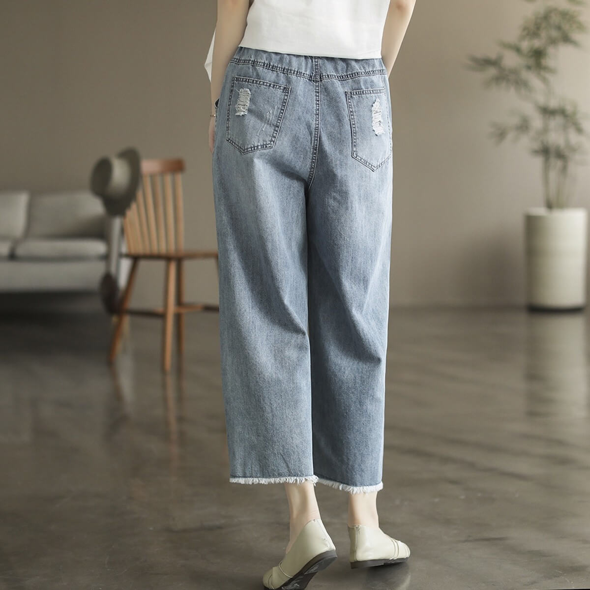 Maxct Women Autumn Art Floral Casual Denim Jeans Pants