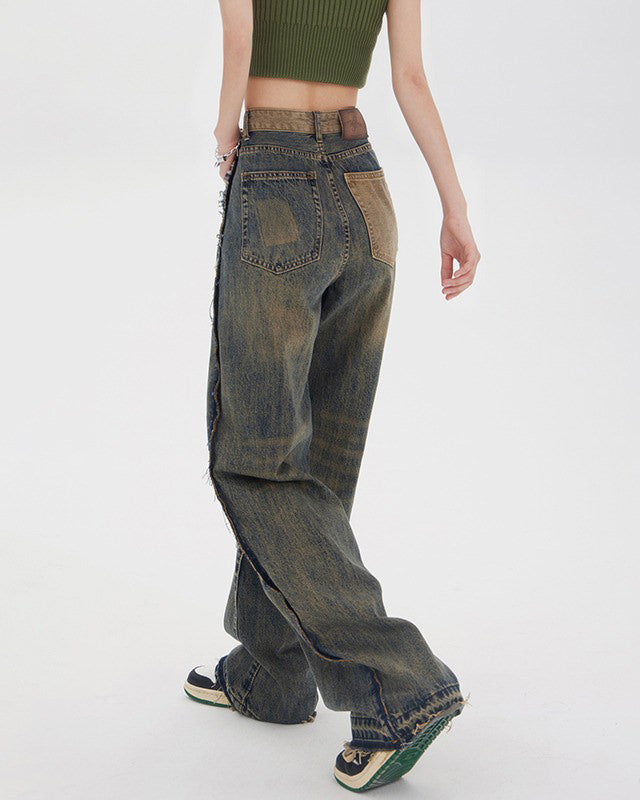 Washed Brown Jeans with Contrast Pocket Maxct
