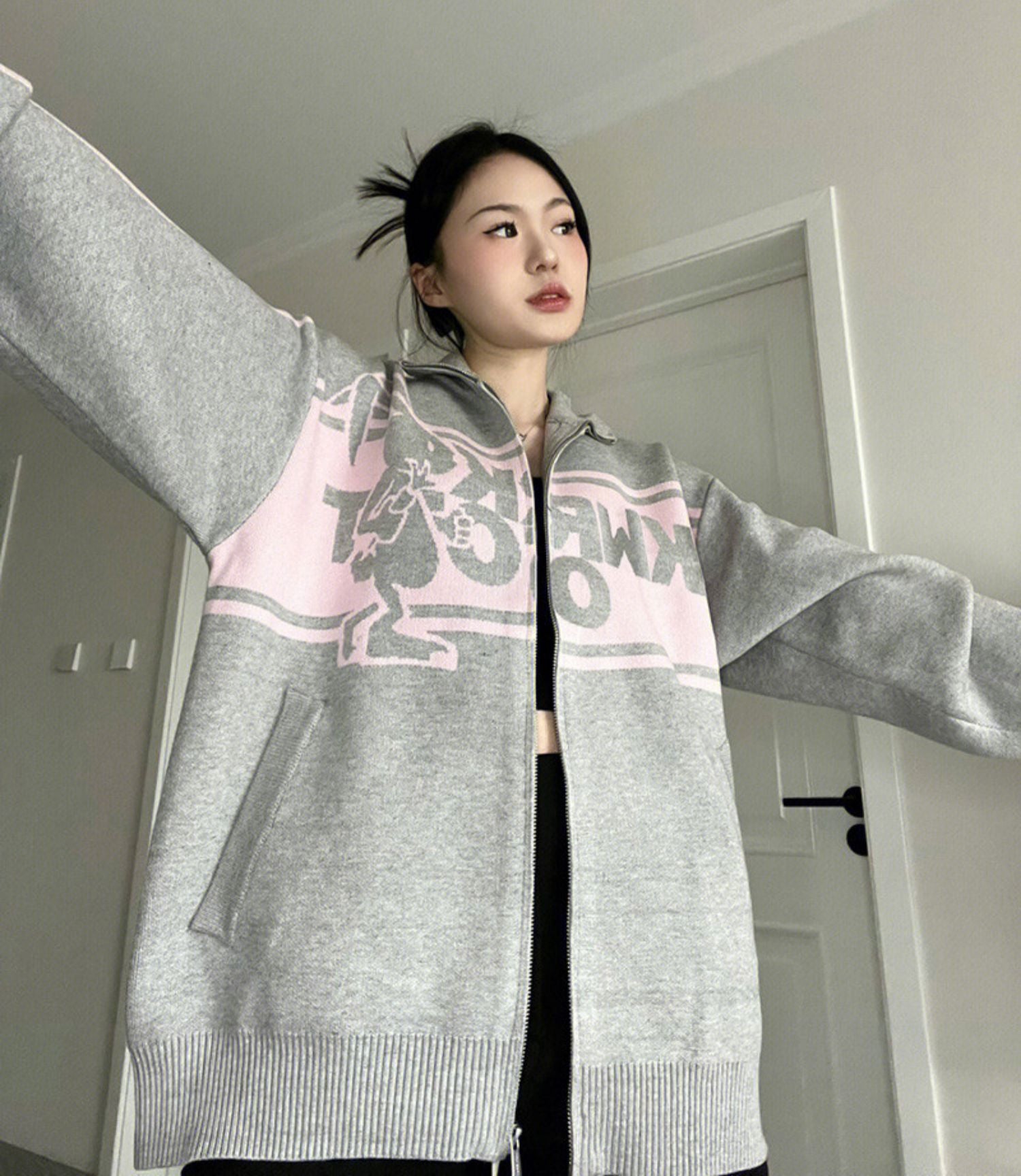 Maxct Rabbit Print Oversized Zip Up Cardigan