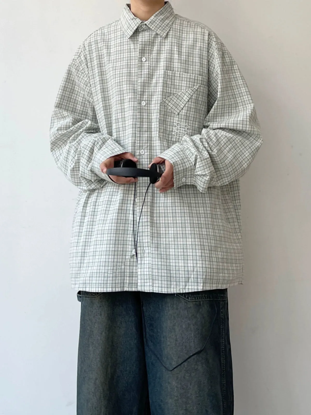 EVER Folded Pocket Green Plaid Shirt Maxct