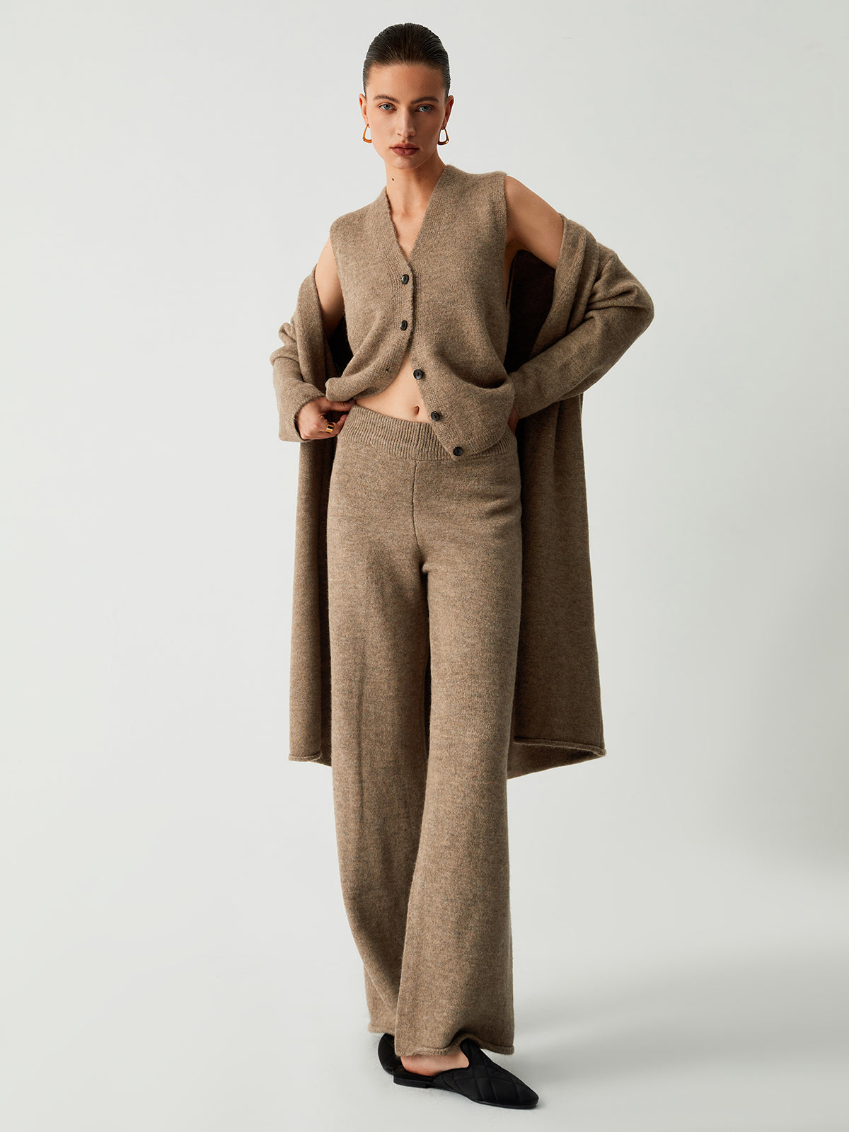 Maxct Leisure Long Cardigan Three Piece Pants Set