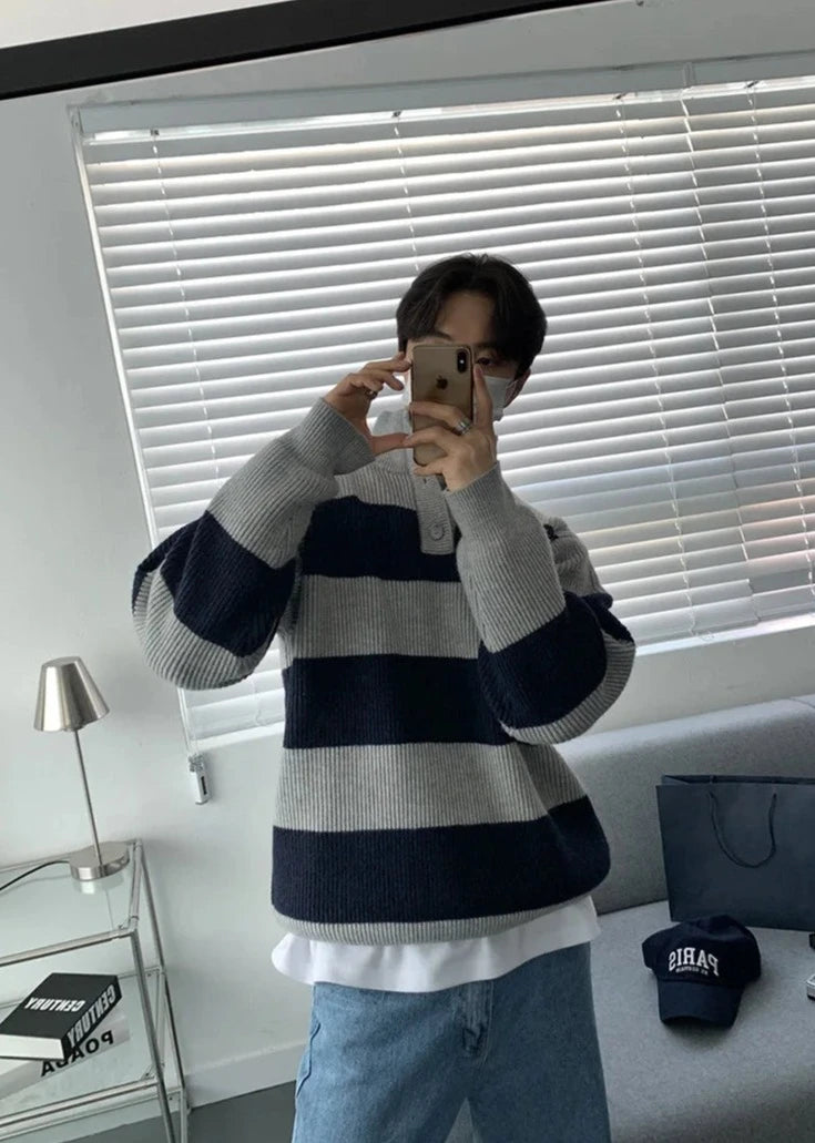 Maxct Stripe Rib Knit Pullover Sweater