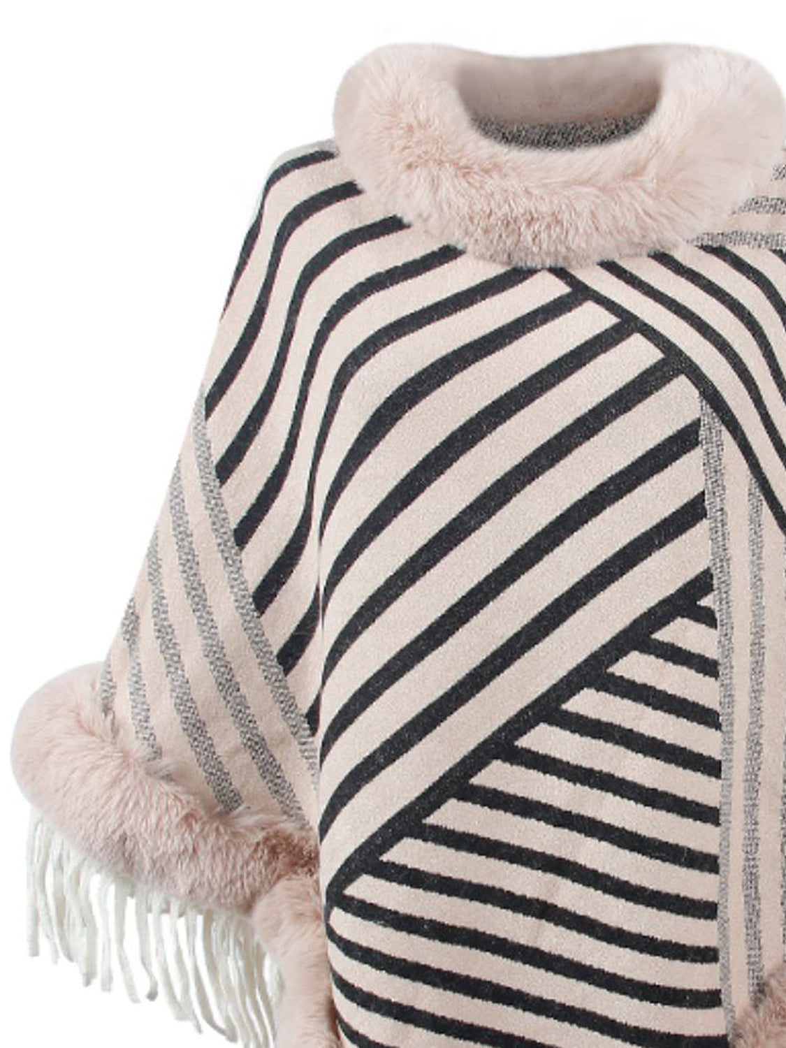 Maxct &Striped Fringe Hem Poncho