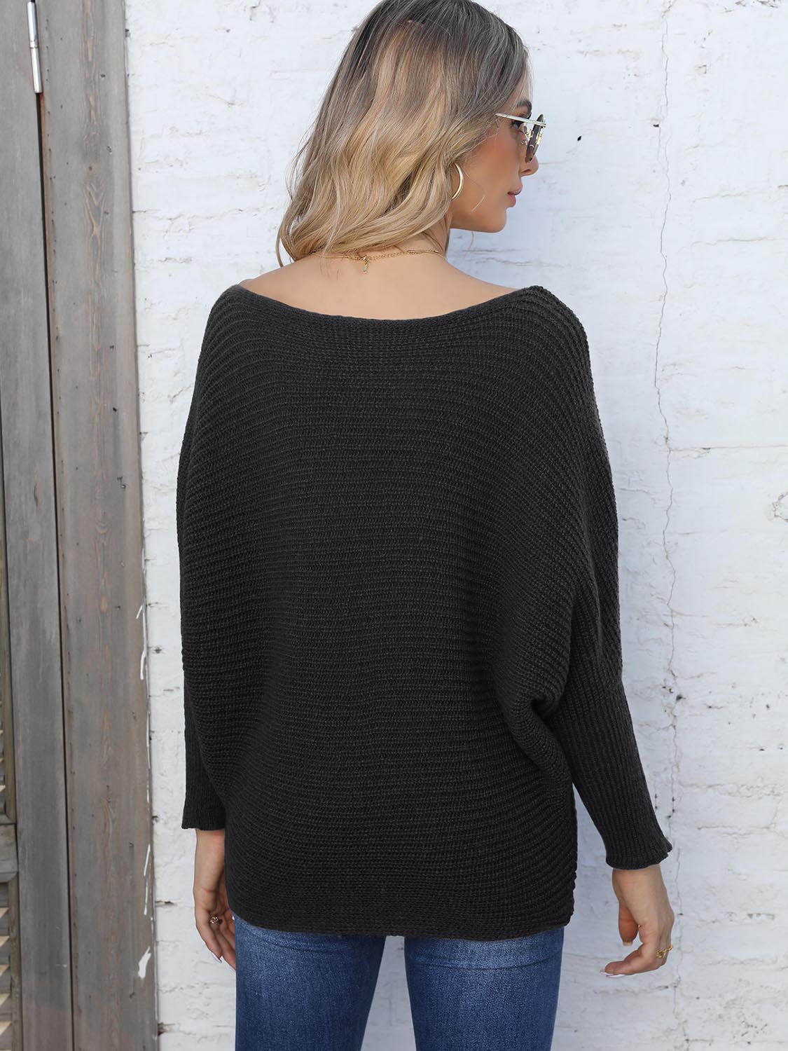 Maxct &Full Size Horizontal Ribbing Dolman Sleeve Sweater - Image 6