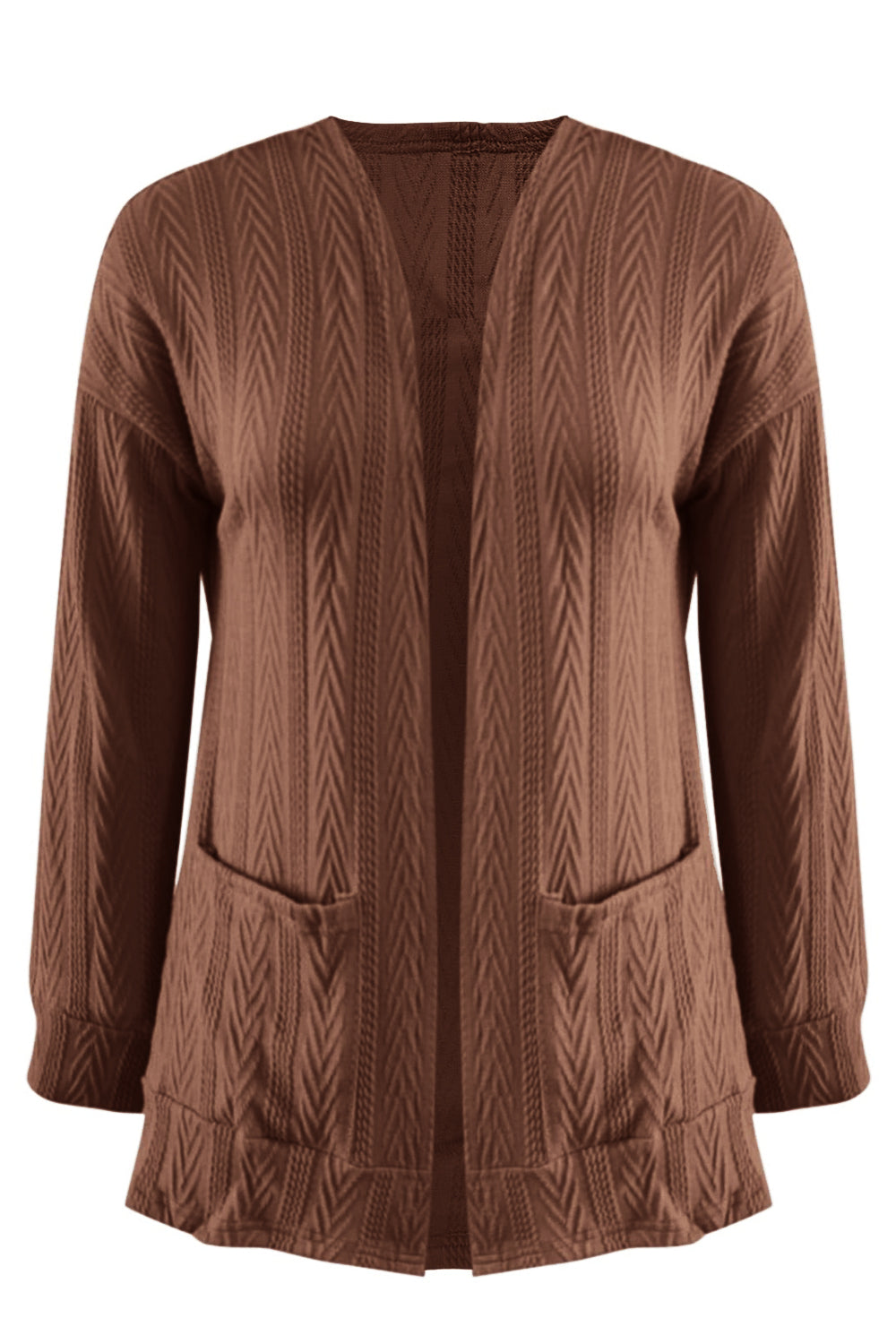 Maxct &Full Size Textured Open Front Long Sleeve Cardigan