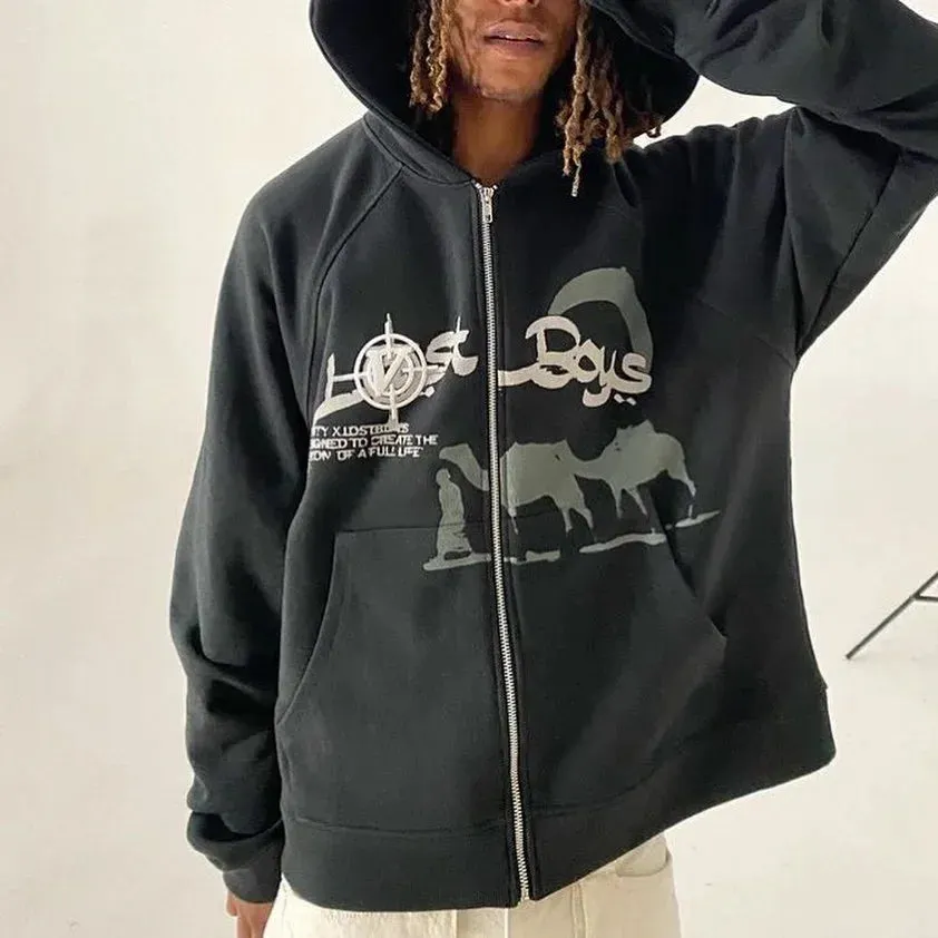 Maxct Man hoodie y2k Fall Winter Fleece Sweatshirts Letter Embroidery Vintage Streetwear Warm Sweats Turtleneck Hoodies Pullover tops