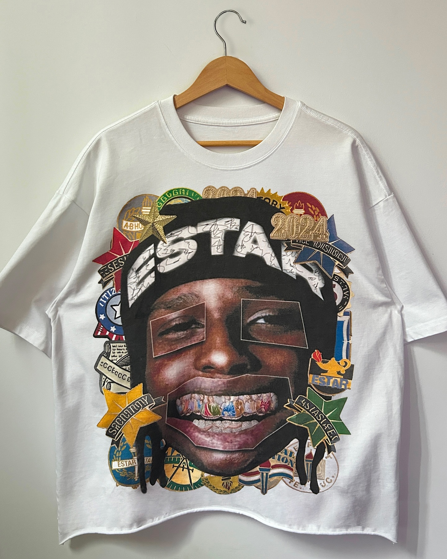 American style Gothic portrait print oversized T-shirt men's Y2K street hip-hop Harajuku loose and versatile short sleeved top