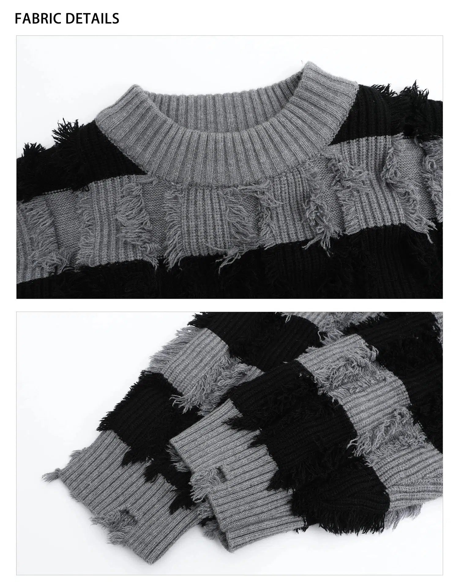 Maxct Half Turtleneck Striped Destroyed Sweater