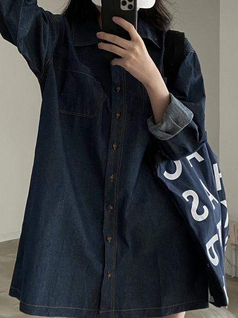 Maxct Vintage Laple Long Sleeve Denim Shirt Blouses