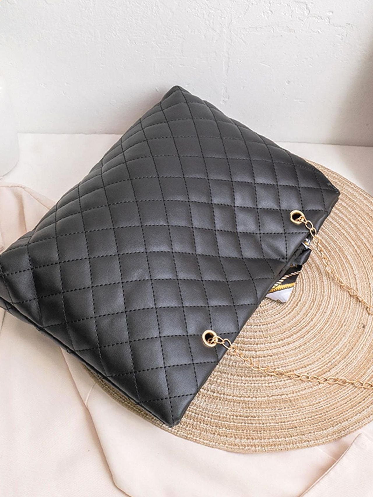 Maxct - Twilly Scarf Decor Quilted Shoulder Tote Bag  - Women Tote Bags