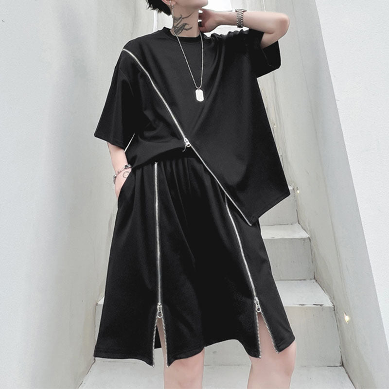 Maxct Zipper Embellishment T-shirt Shorts Set