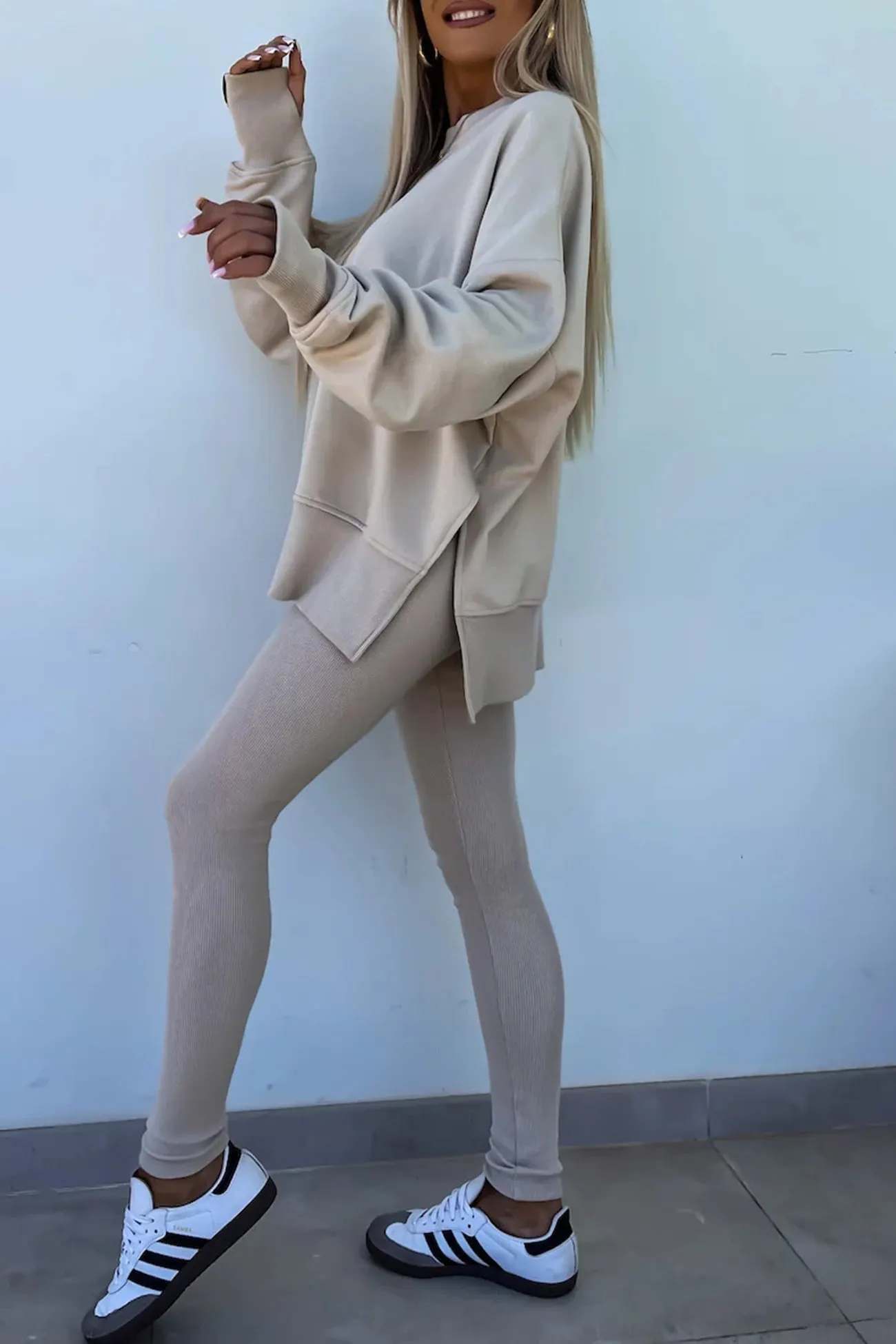Maxct Crew Neck Slit Sweatshirt Legging Suits
