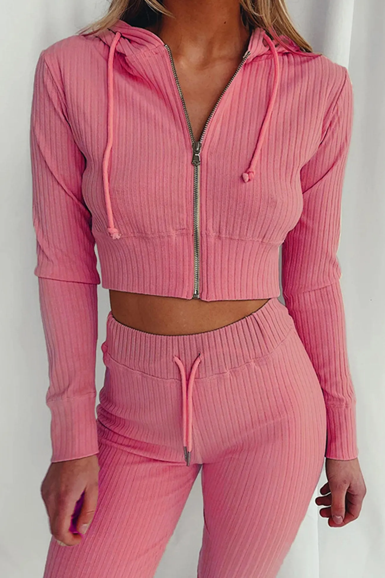 Maxct Ribbed Knit Hoodie Long Pants Suits