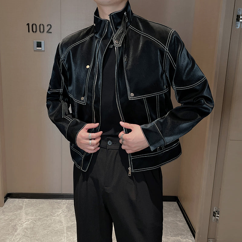 Maxct Topstitched Short Motorcycle Leather Jacket
