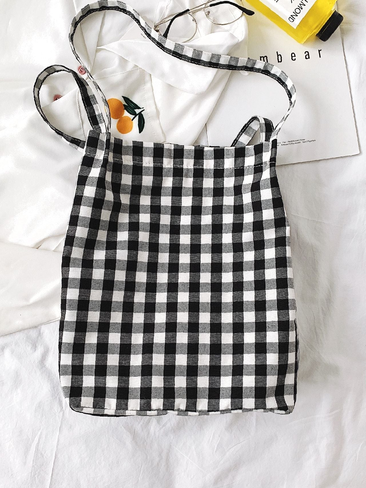 Maxct - Letter Patch Gingham Shopper Bag  - Women Tote Bags