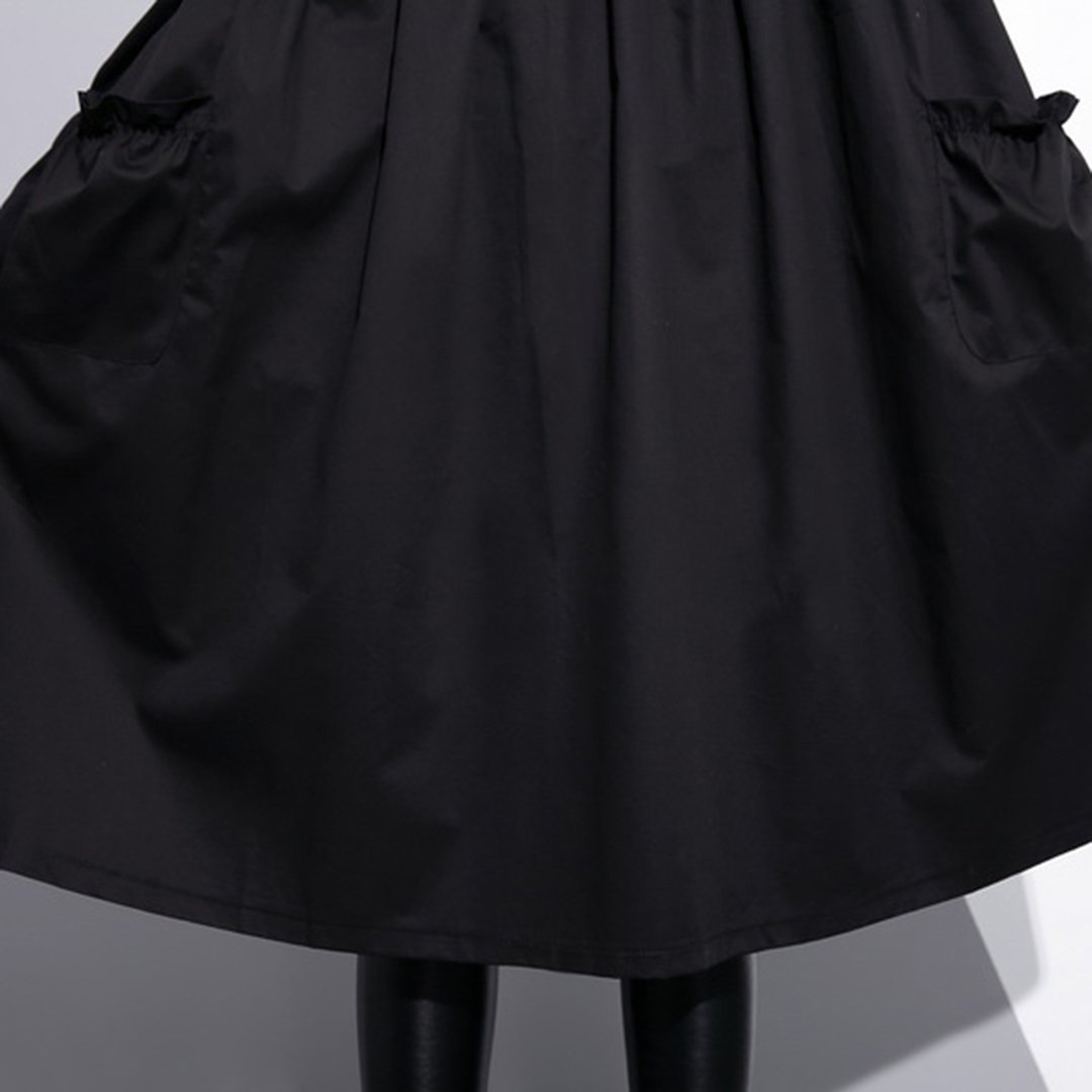Maxct Solid Color Ruffled Pockets Dresses