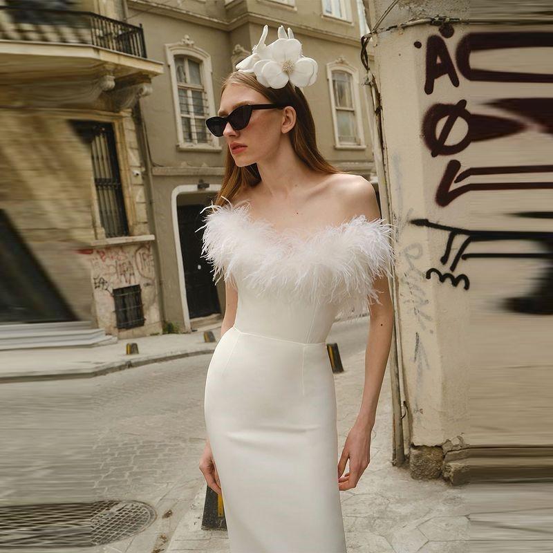 Maxct High-end Trendy Niche Designer Evening Dress Autumn And Winter Women's Clothing Trend Ostrich Hair Gowns Bandage Dress Women