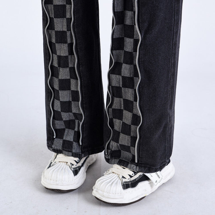 Zip Up Checker Jeans Maxct
