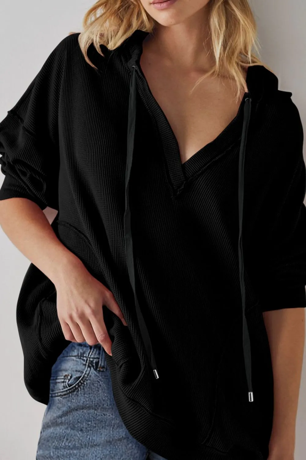 Maxct &Exposed Seam Drawstring Long Sleeve Hoodie