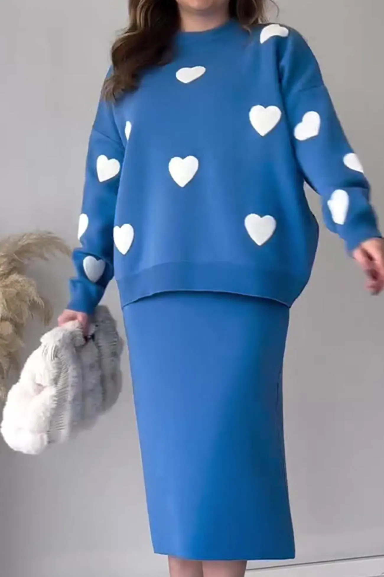 Maxct Heart Graphic Sweater Midi Skirt Knit Suits