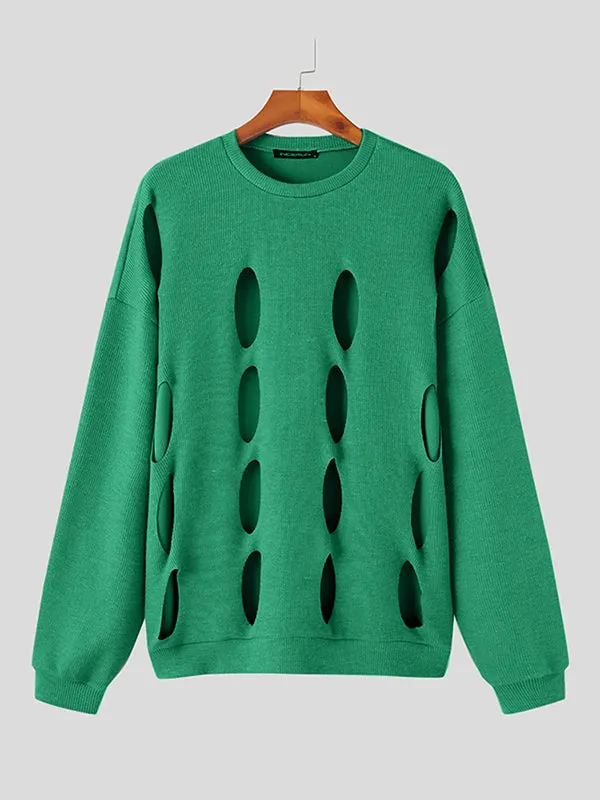 Maxct - Mens Solid Cutout Long Sleeve Sweater