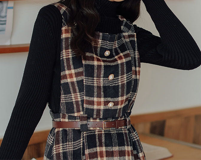 Holiday Plaid Pinafore Midi Dress Maxct