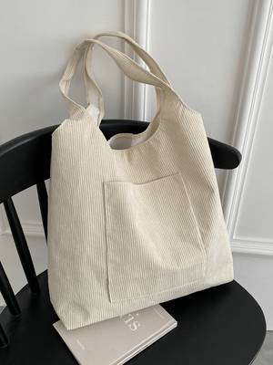 Side Pocket Corduroy Tote Bag - Women Tote Bags