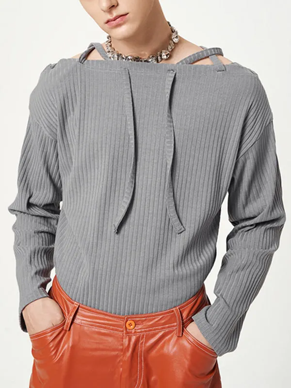 Maxct - Mens Solid Long Sleeve Knotted Knit Sweater