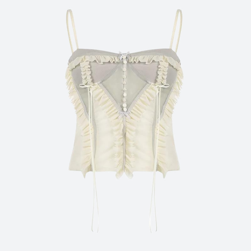 Maxct &Fairycore Ruffled Mesh Corset Top