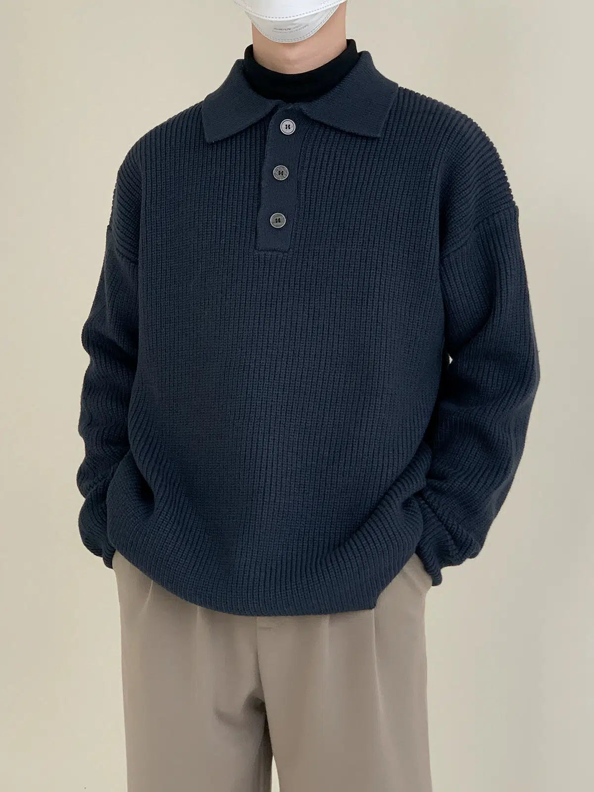 Maxct Loose Fit Polo Lapel Sweater