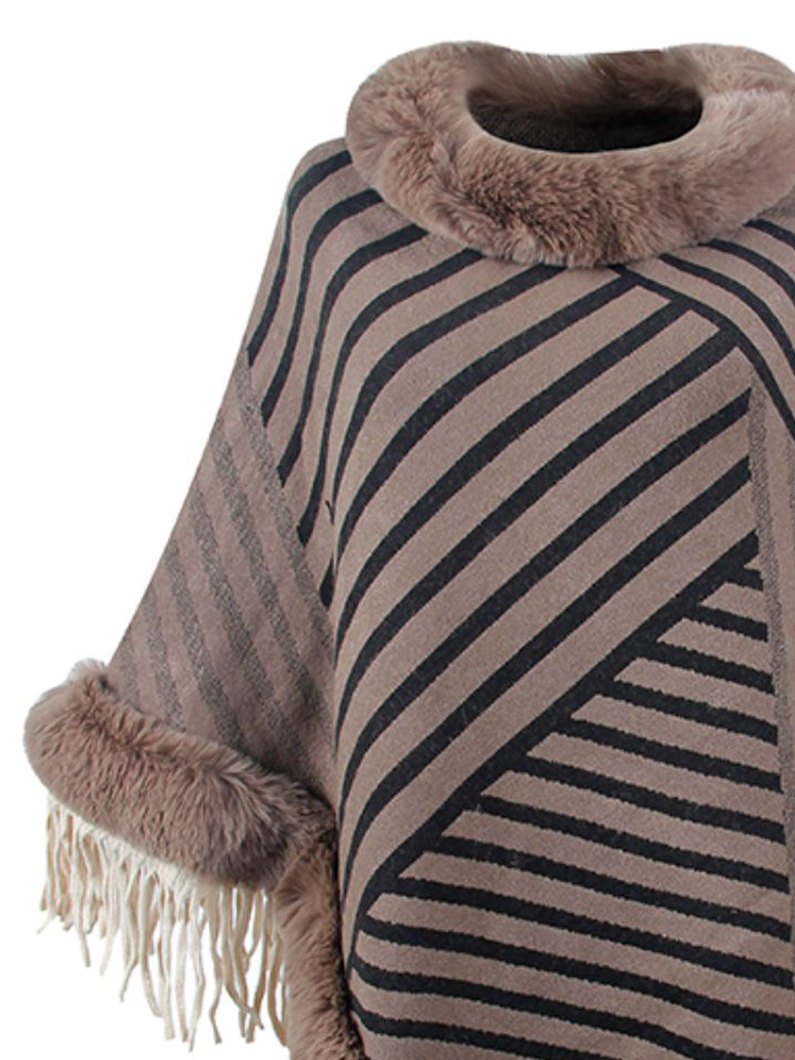 Maxct &Striped Fringe Hem Poncho