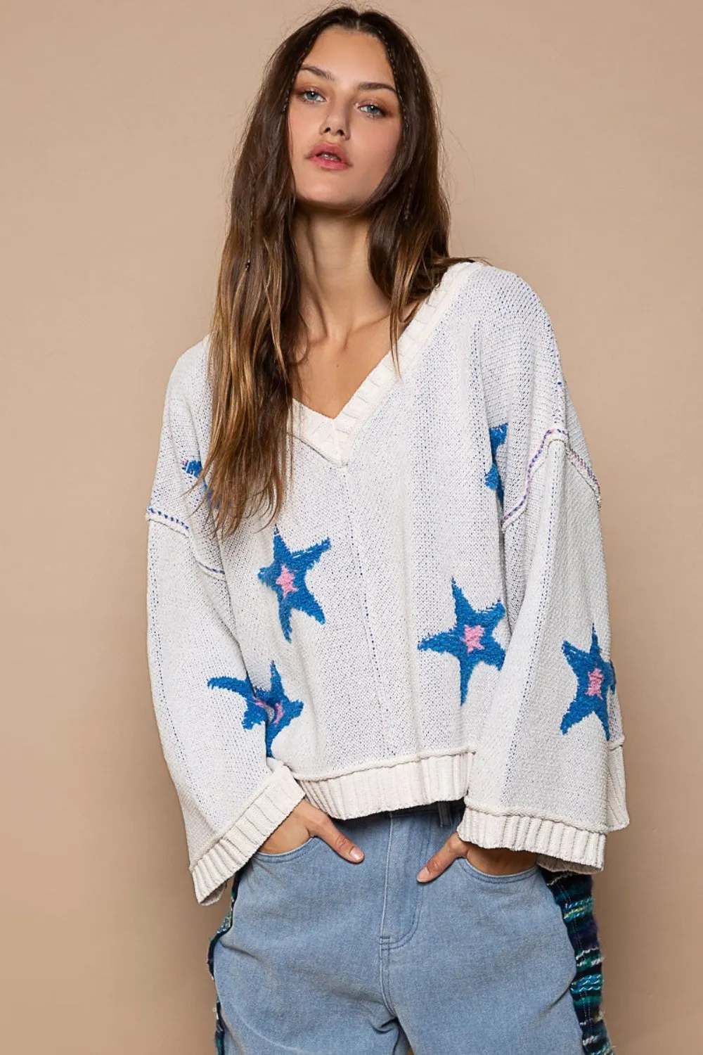 Maxct &POL Long Sleeve Star Patch Sweater